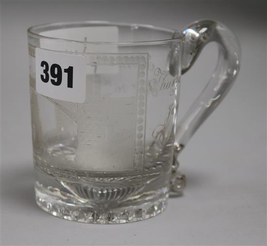 A William IV Sunderland Bridge engraved glass christening mug, dated 1834